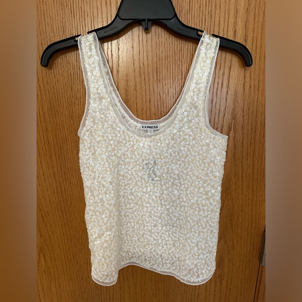 Express Top | Brand New Sequin Cream Top | Color: Cream | Size: SM